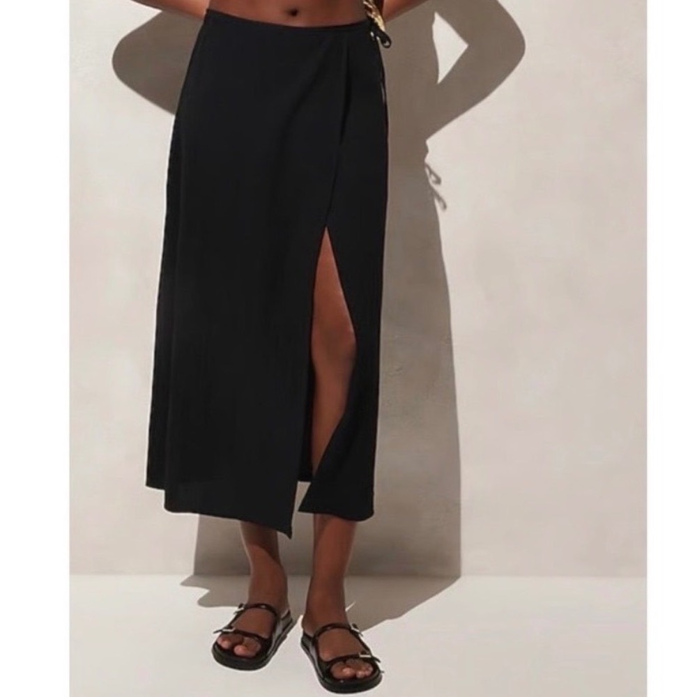 NWT J. Crew Beach Cotton Midi Skirt Black Gauze Side Slit Vacation - XSmall